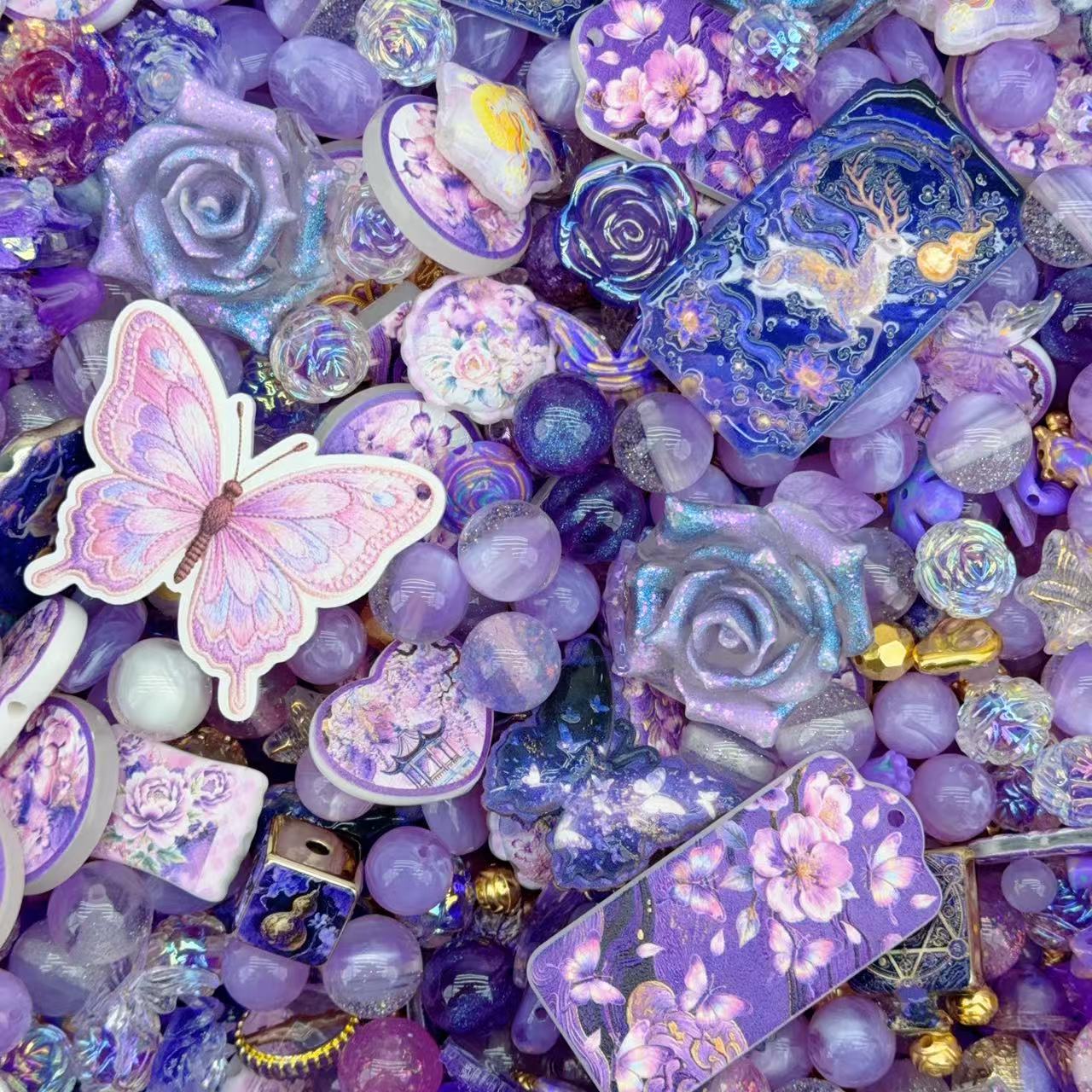 Acrylic Beads -Purple flower2.0(for beaded pen, keychains, phone chains)