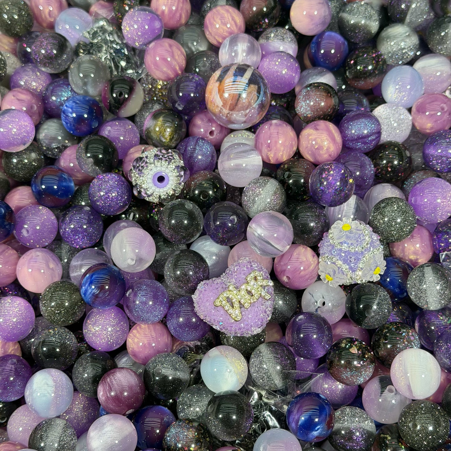 Resin beads-Purple Garden(for beadable pens, keychains, phone chains)