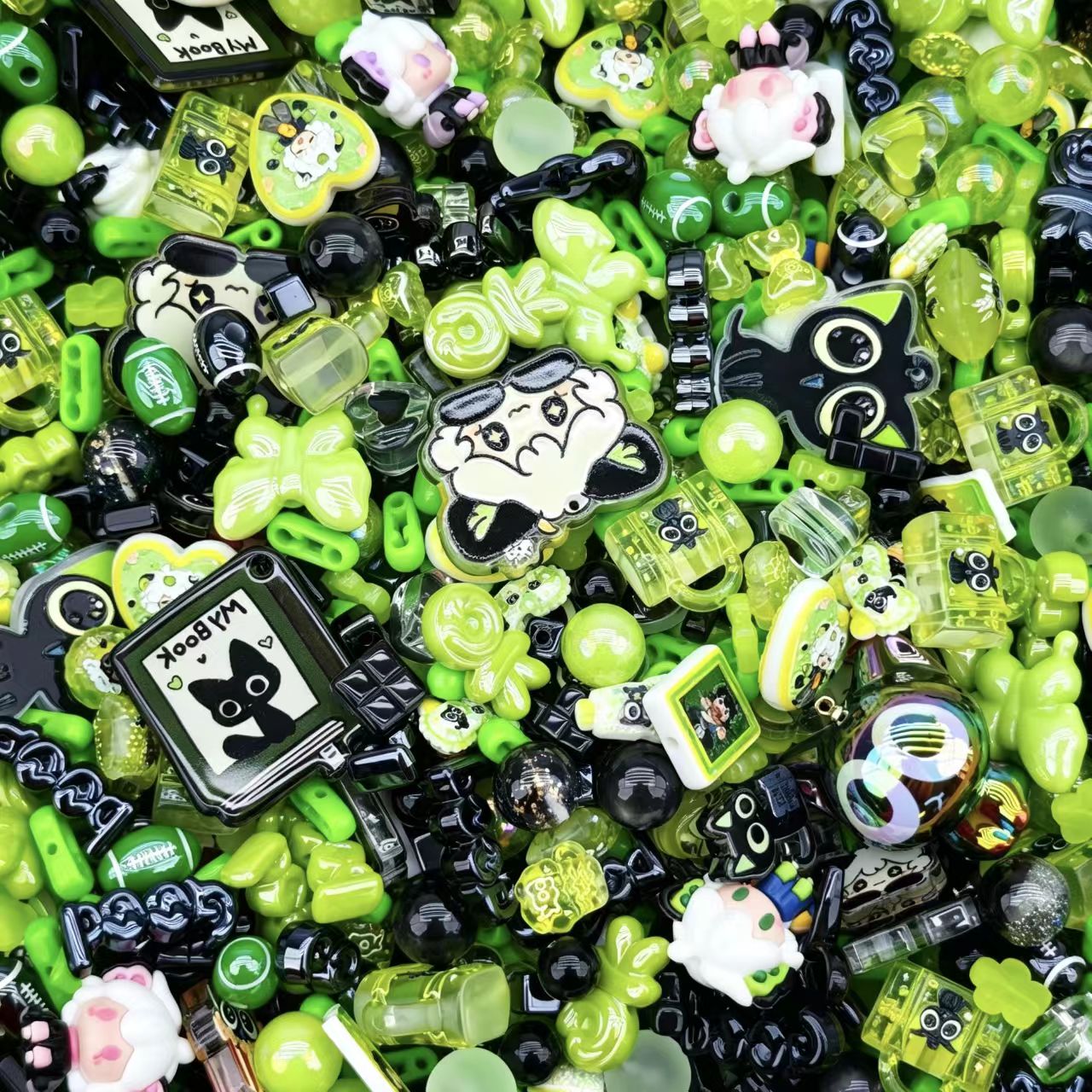 (BOGO)Acrylic beads- Green black mix (for beadable pens, keychains, phone chains)