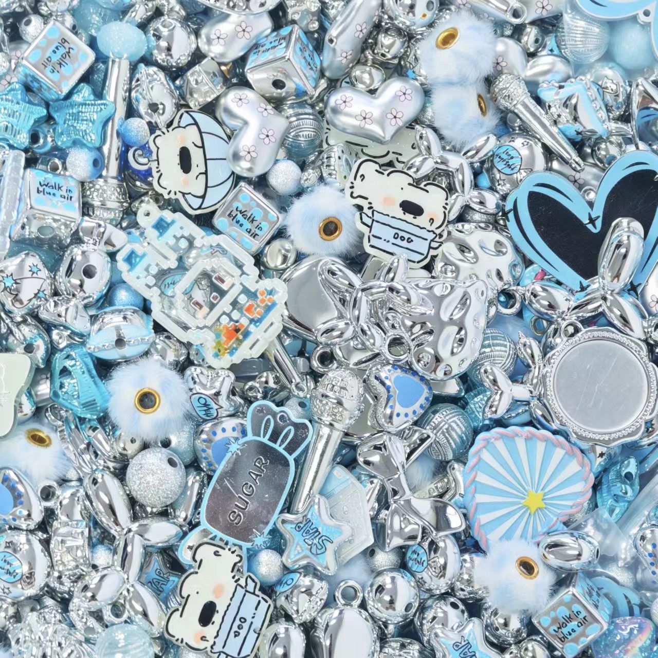 Acrylic Beads - Blue silver mix (for beaded pen, keychains, phone chains)