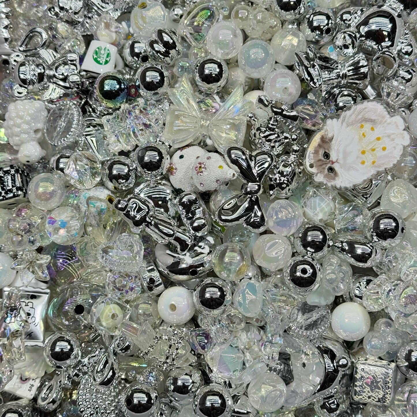 Acrylic beads- clear silver (for beadable pens, keychains, phone chains