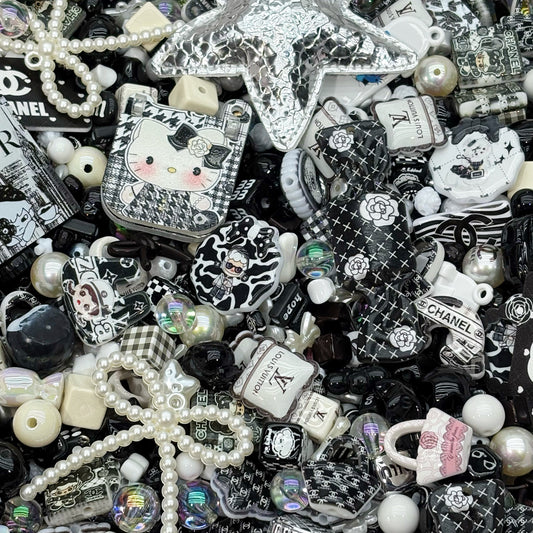 Acrylic beads-Black & White Luxe Fashion (for beadable pens, keychains, phone chains)