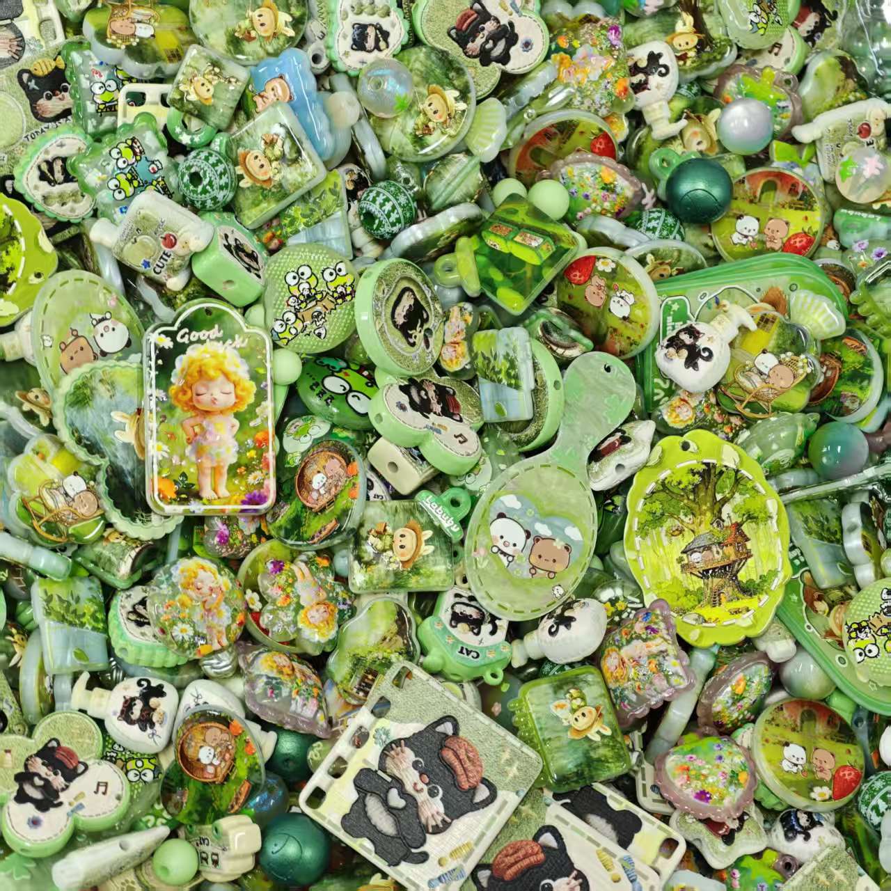 Big sale!Acrylic Beads - Green picture beads mix (for beaded pen, keychains, phone chains)
