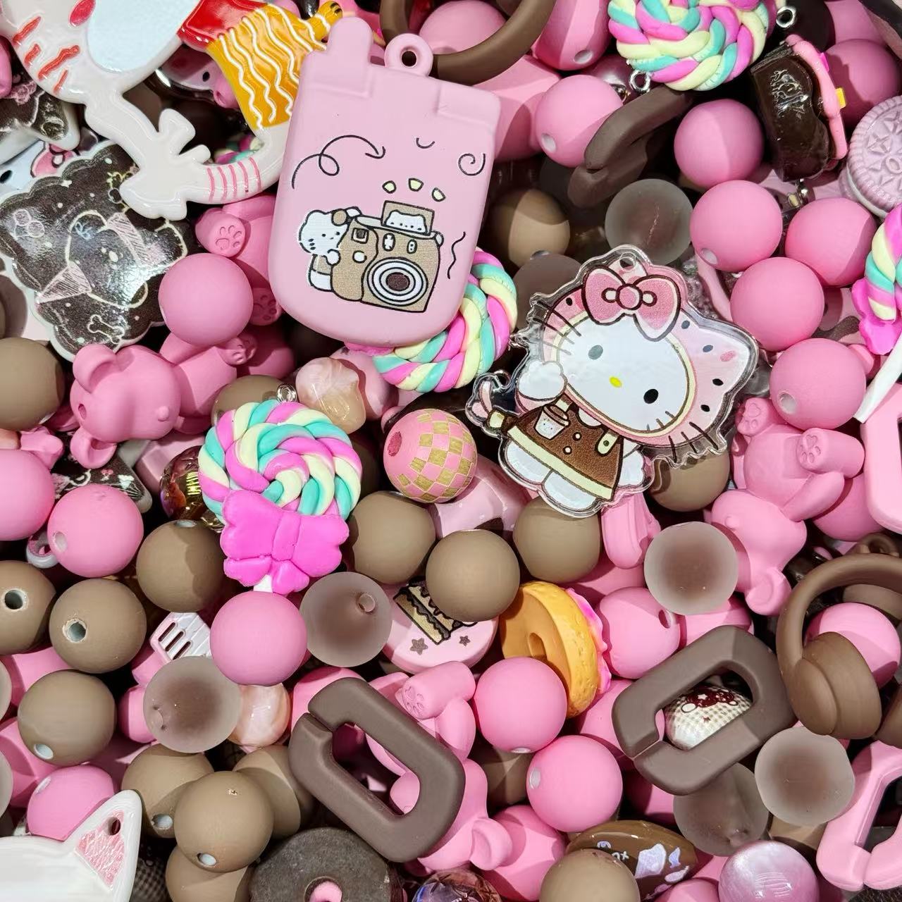 Acrylic beads- frosted pink brown (for beadable pens, keychains, phone chains