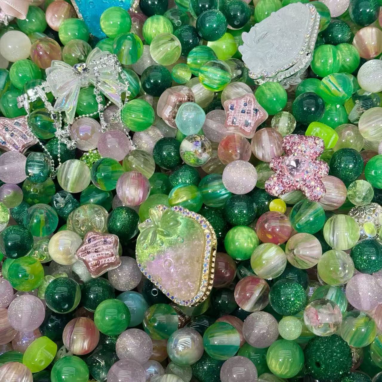 Rsein beads-Green Pink (for beadable pens, keychains, phone chains)