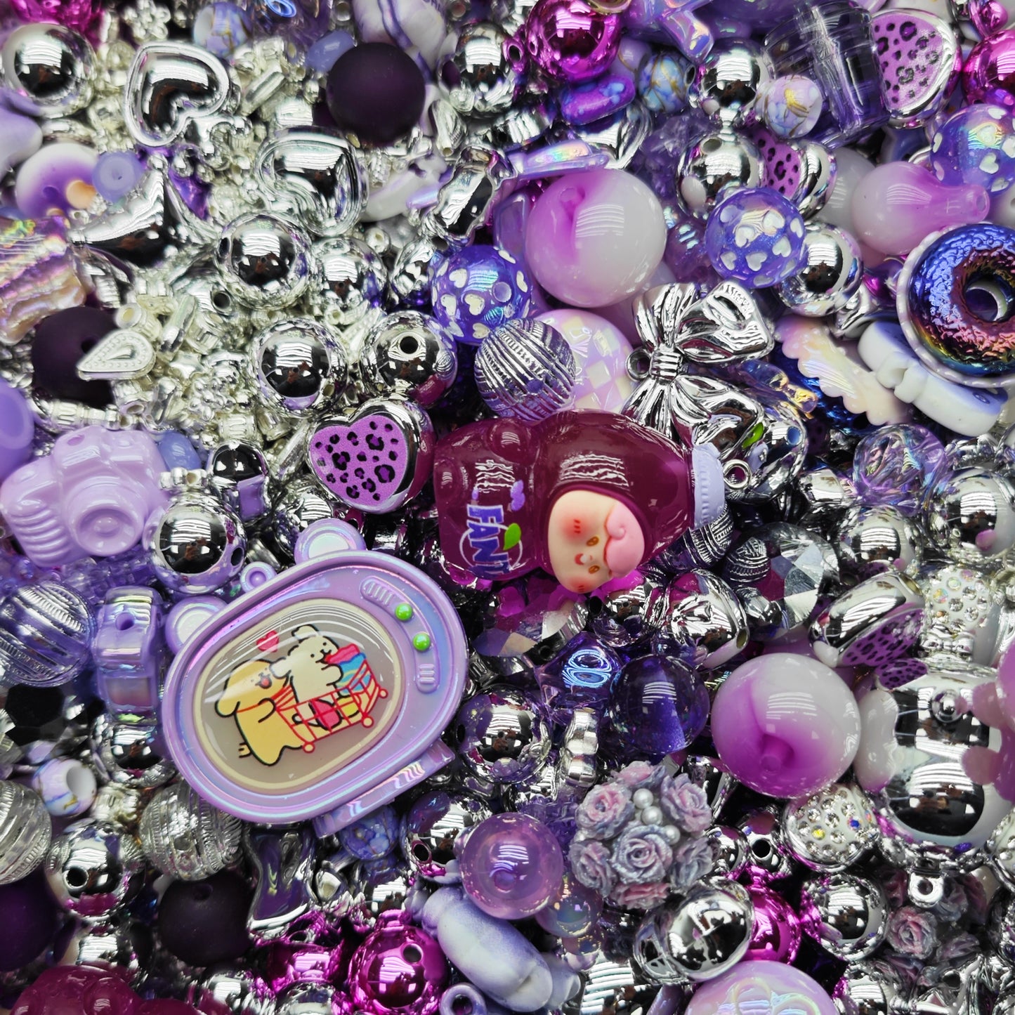 Acrylic beads-Purple silver (for beadable pens, keychains, phone chains)