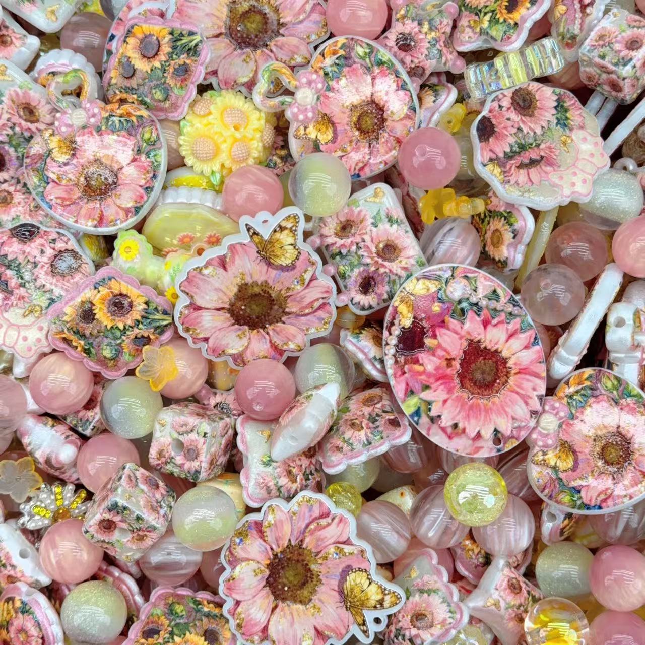 Acrylic Beads -Pink sunflower(for beaded pen, keychains, phone chains)
