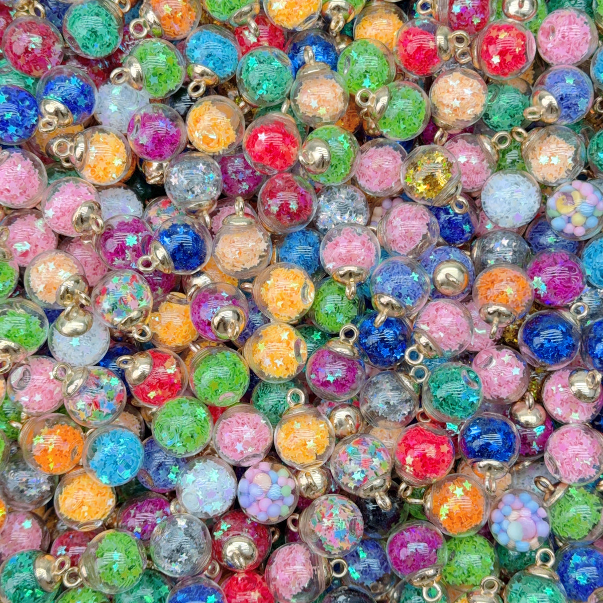 Glass charms - glitter ball (for beaded pen, keychains, phone chains)