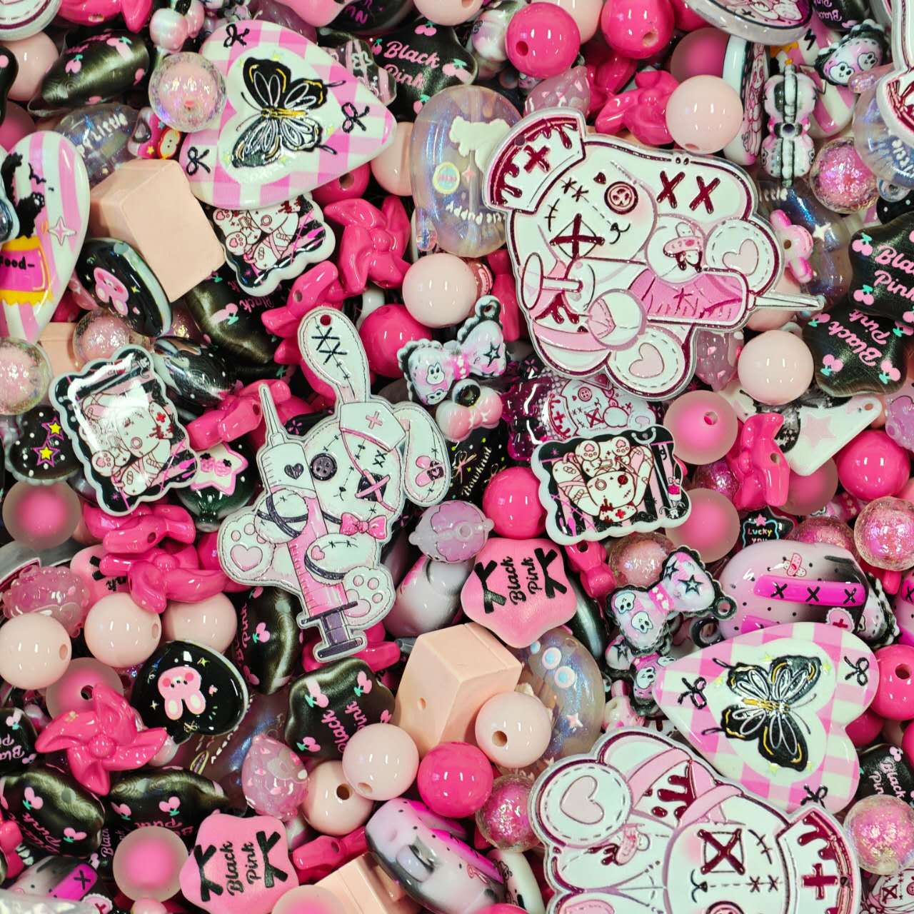 (BOGO)Acrylic Beads - Cool bunny (for beaded pen, keychains, phone chains)