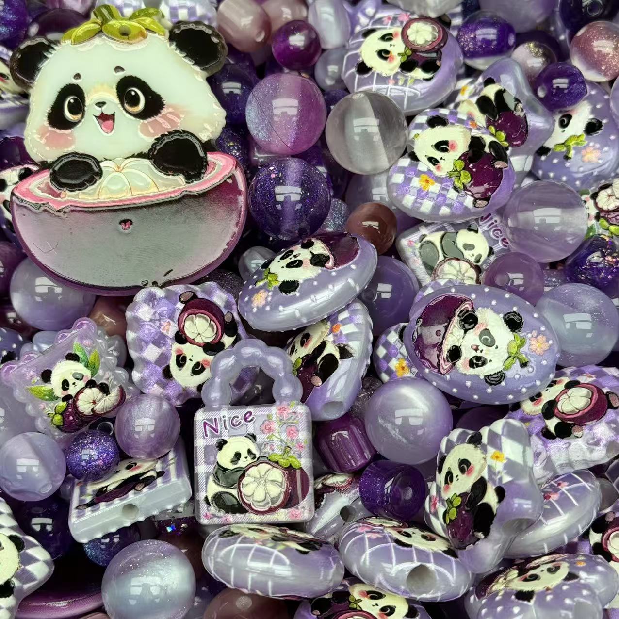 Resin beads- Purple panda (for beadable pens, keychains, phone chains)