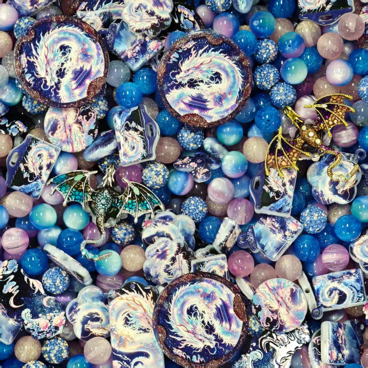 Acrylic Beads - Purple dragon (for beaded pen, keychains, phone chains)