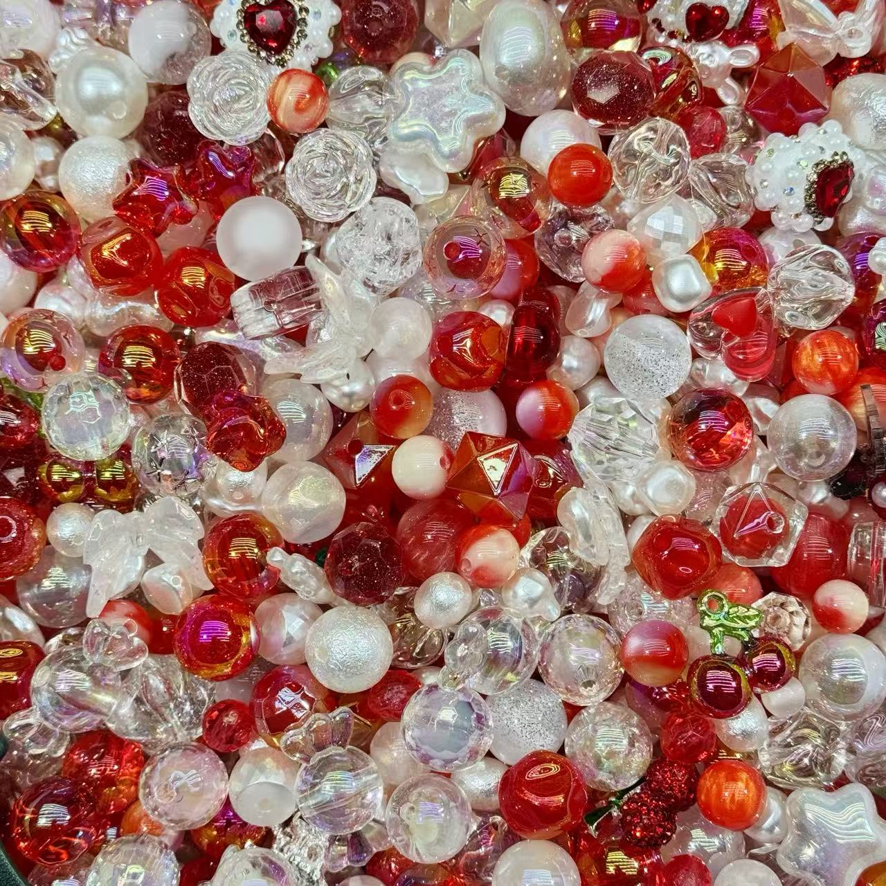 Acrylic beads- white red (for beadable pens, keychains, phone chains
