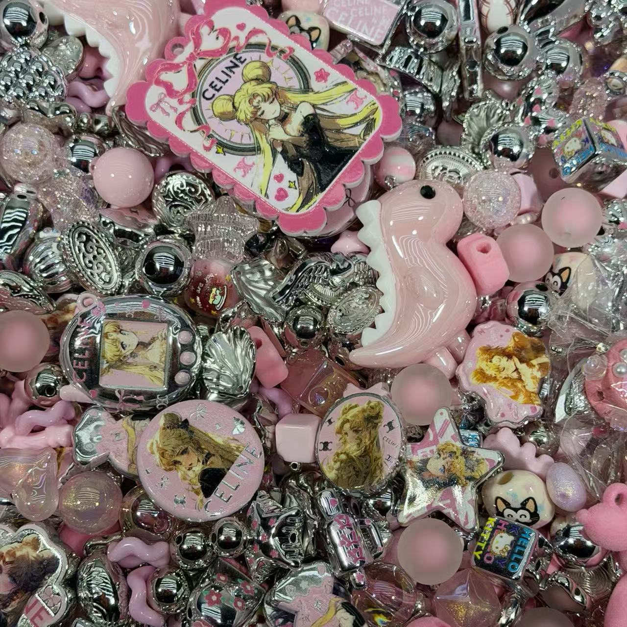 Acrylic beads-Pink silver Sailor moon (for beadable pens, keychains, phone chains