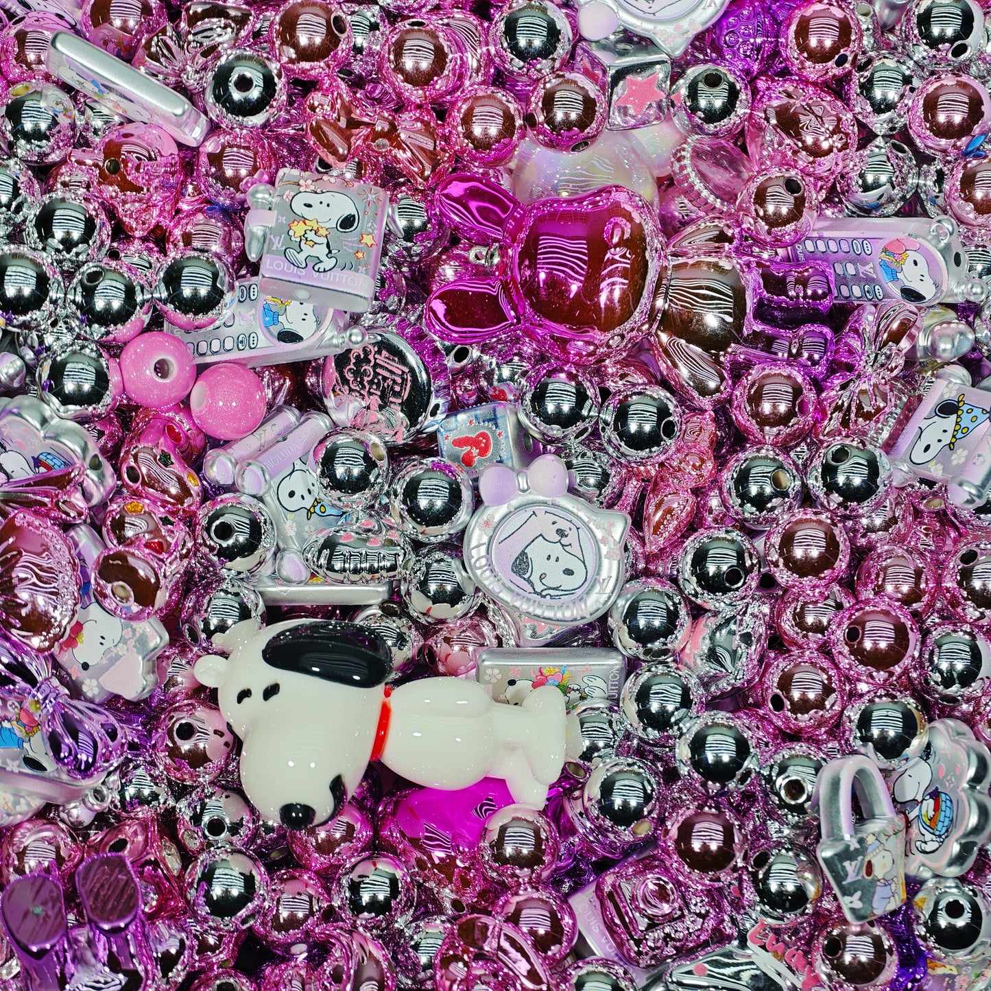 Acrylic beads- pink snoopy (for beadable pens, keychains, phone chains)