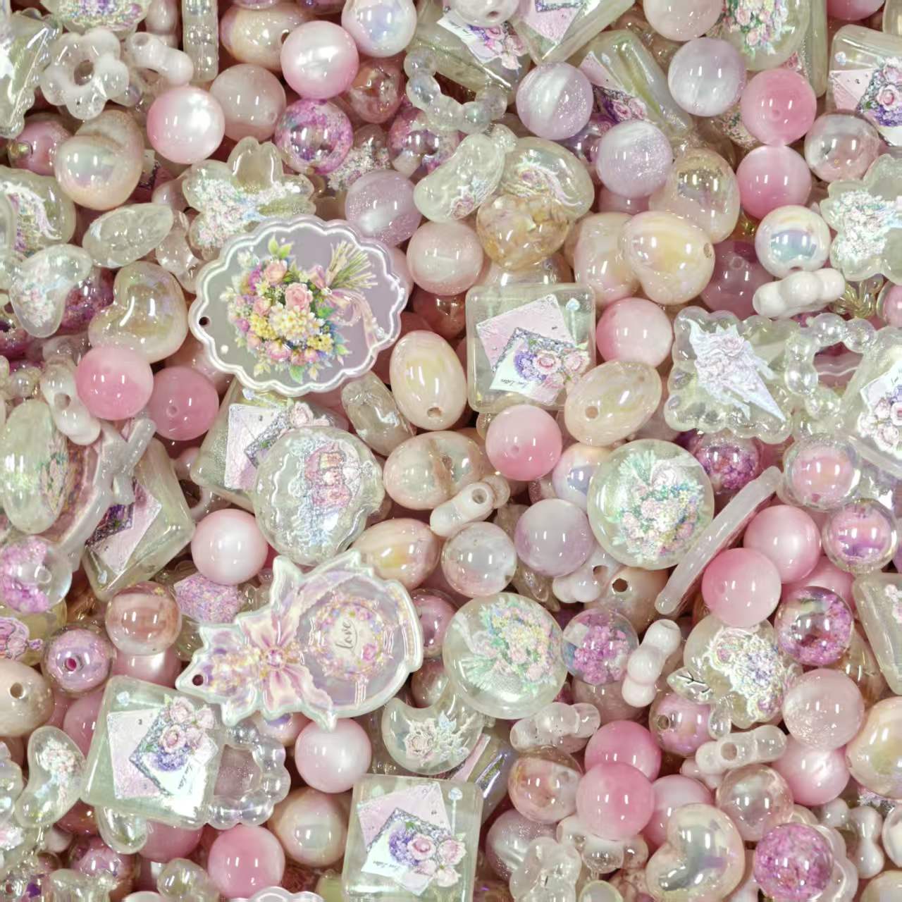 Acrylic Beads - Pearlized pink flower (new craftsmanship)(for beaded pen, keychains, phone chains)