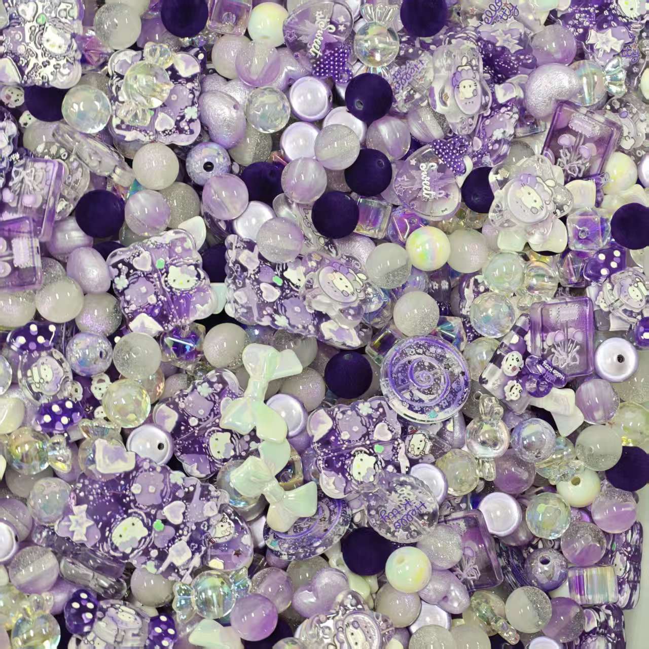 Acrylic Beads - Purple kitty (for beaded pen, keychains, phone chains)