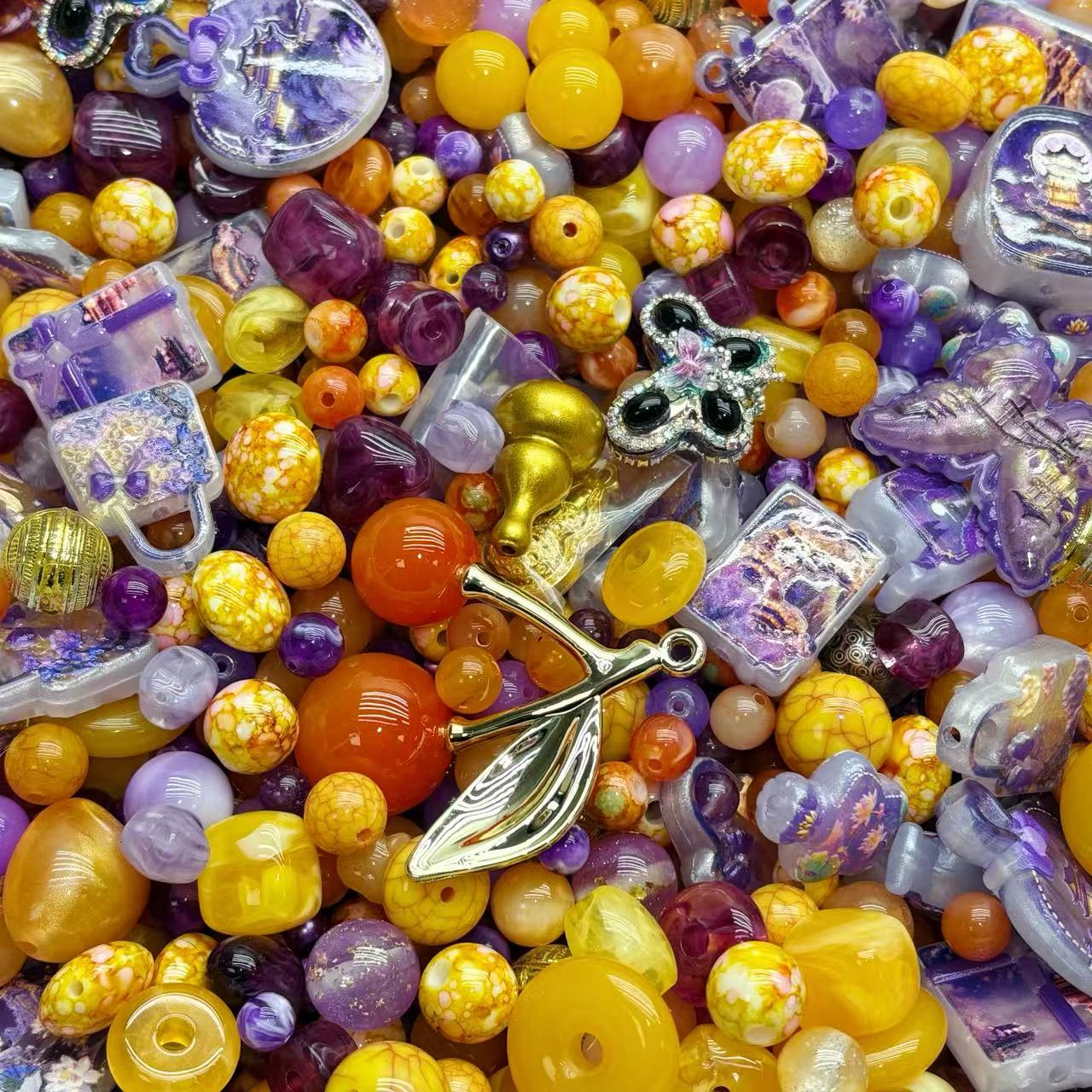 Acrylic beads- purple yellow mix (for beadable pens, keychains, phone chains)