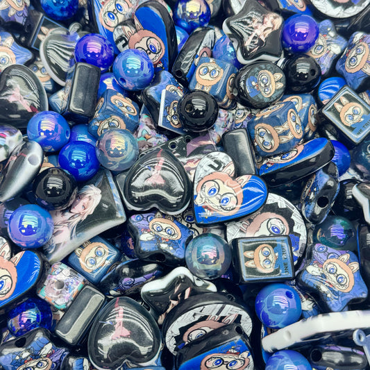 Acrylic Beads - Blue Labubu (for beadable pens, keychains, phone chains)