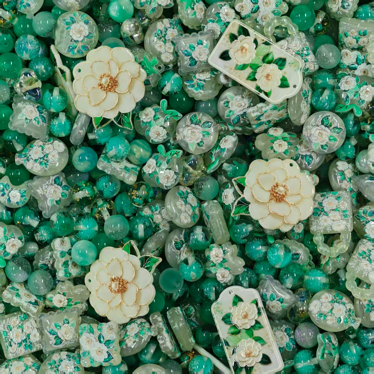 Acrylic Beads - Green peony (for beaded pen, keychains, phone chains)