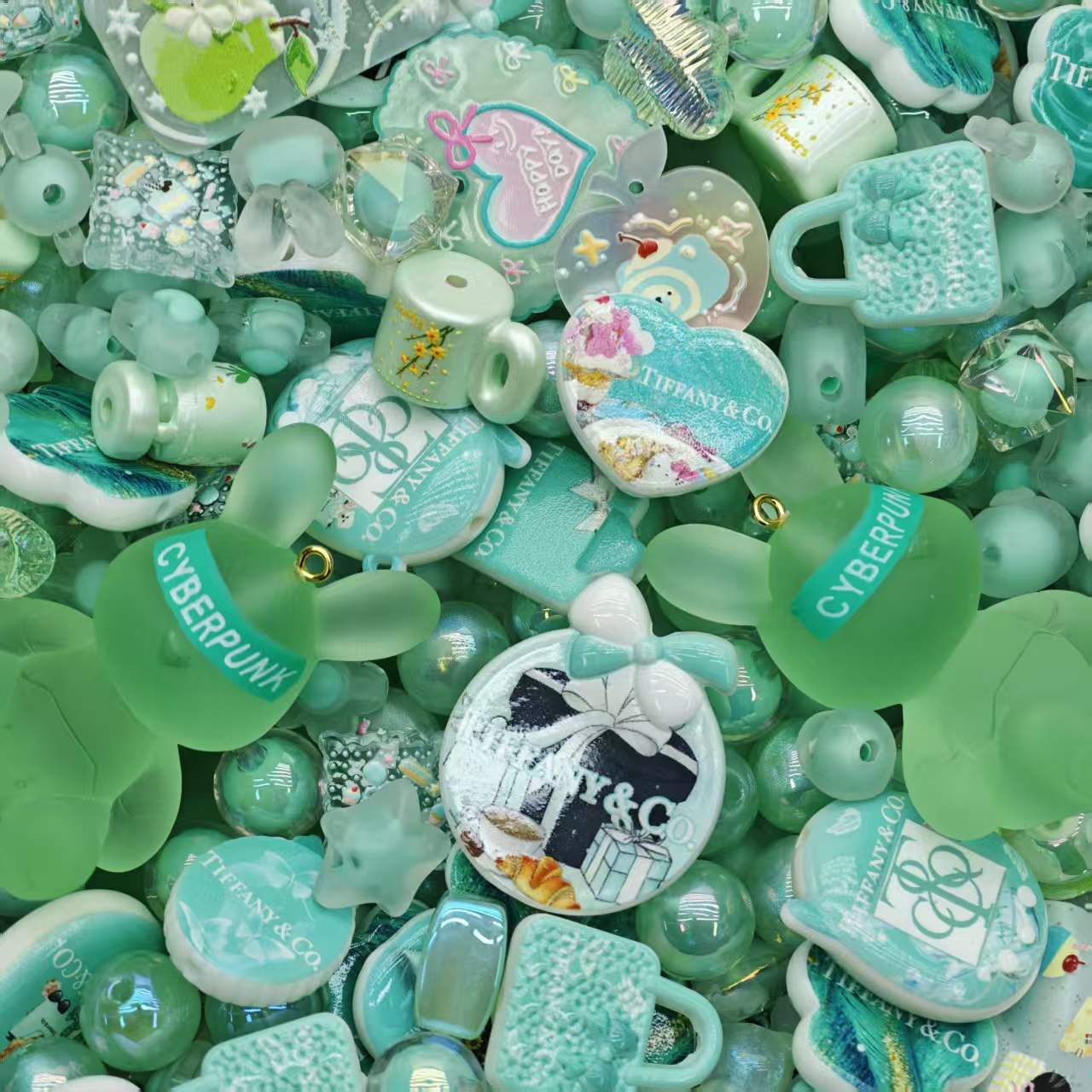 Acrylic beads-Tiffany Mint Bunny Series(for beadable pens, keychains, phone chains)