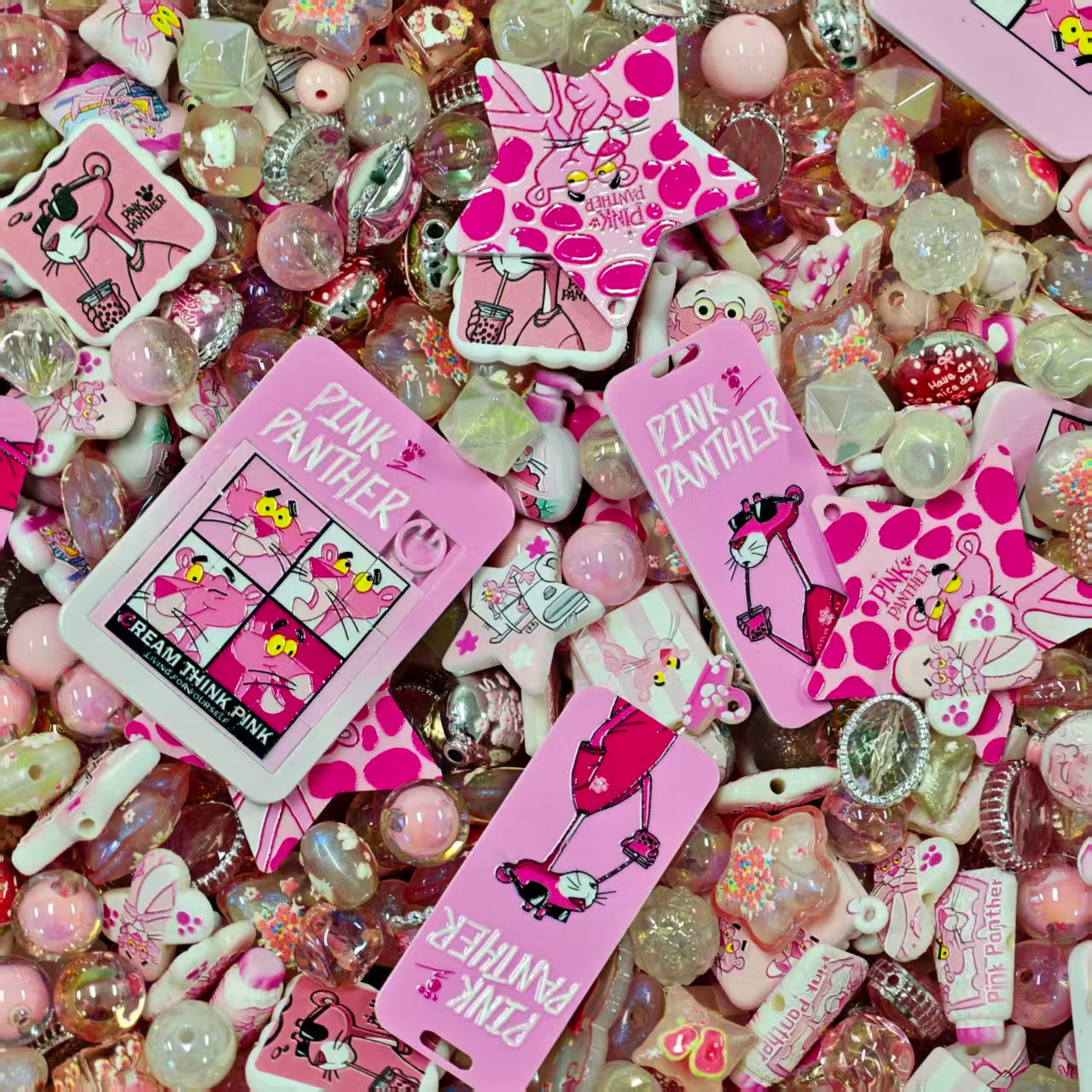 Acrylic Beads -pink panther (for beadable pens, keychains, phone chains)