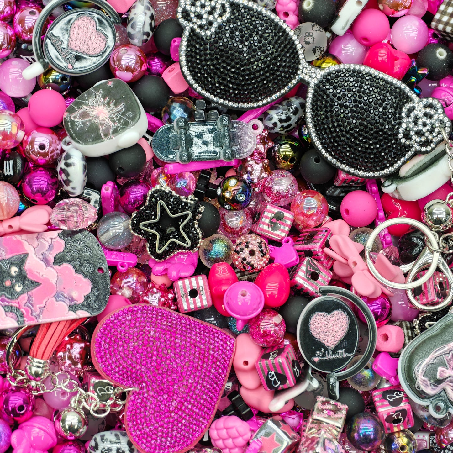 Acrylic beads- Super Black Pink(glowing design beads)(for beadable pens, keychains, phone chains)