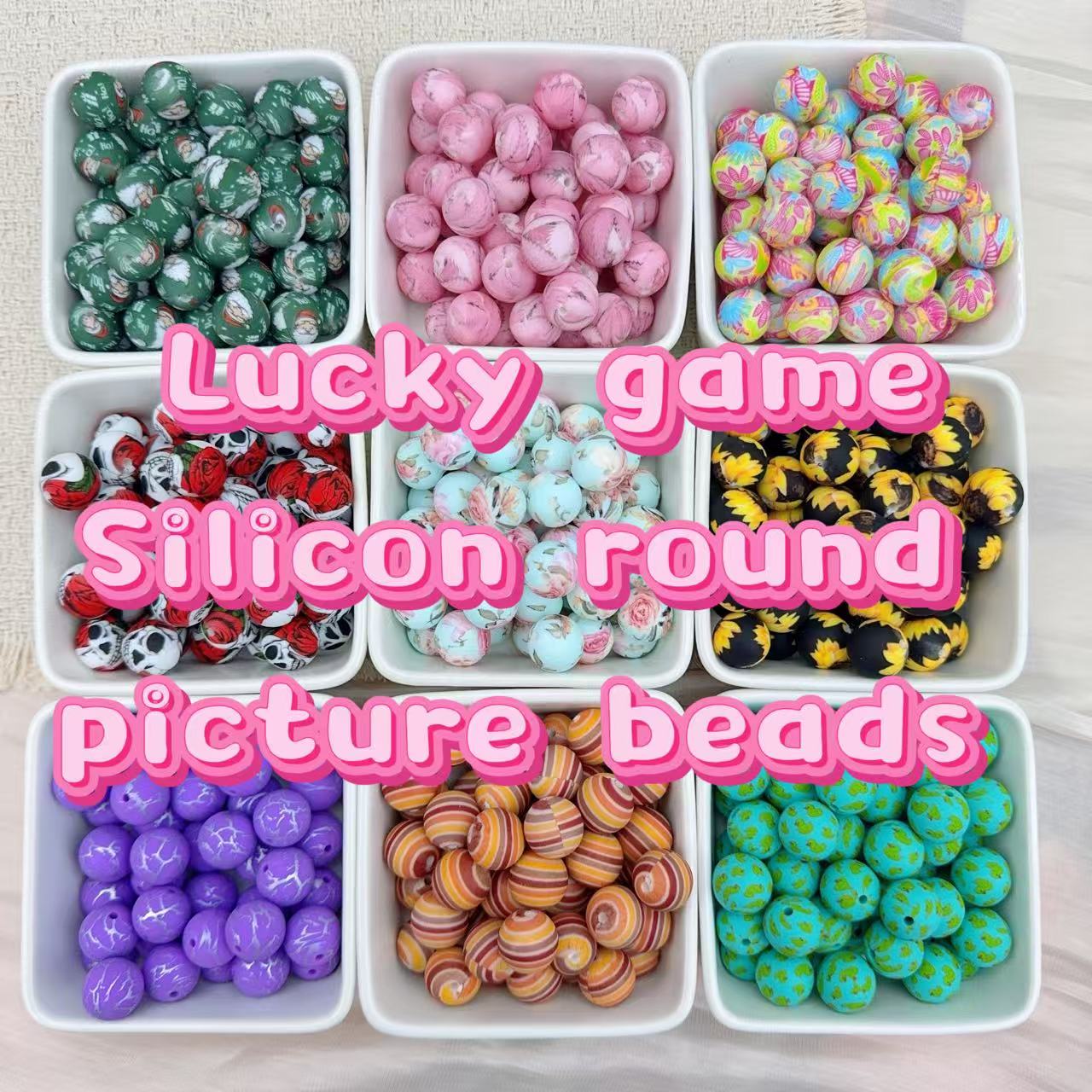 Lucky game - Silicon round picture beads (for keychians, beaded pen etc)