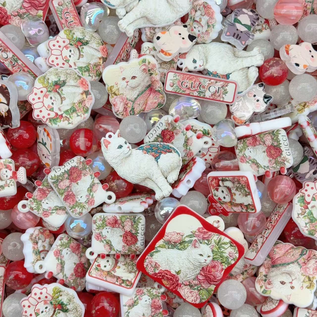 Acrylic Beads -Rose kitty  (for beaded pen, keychains, phone chains)