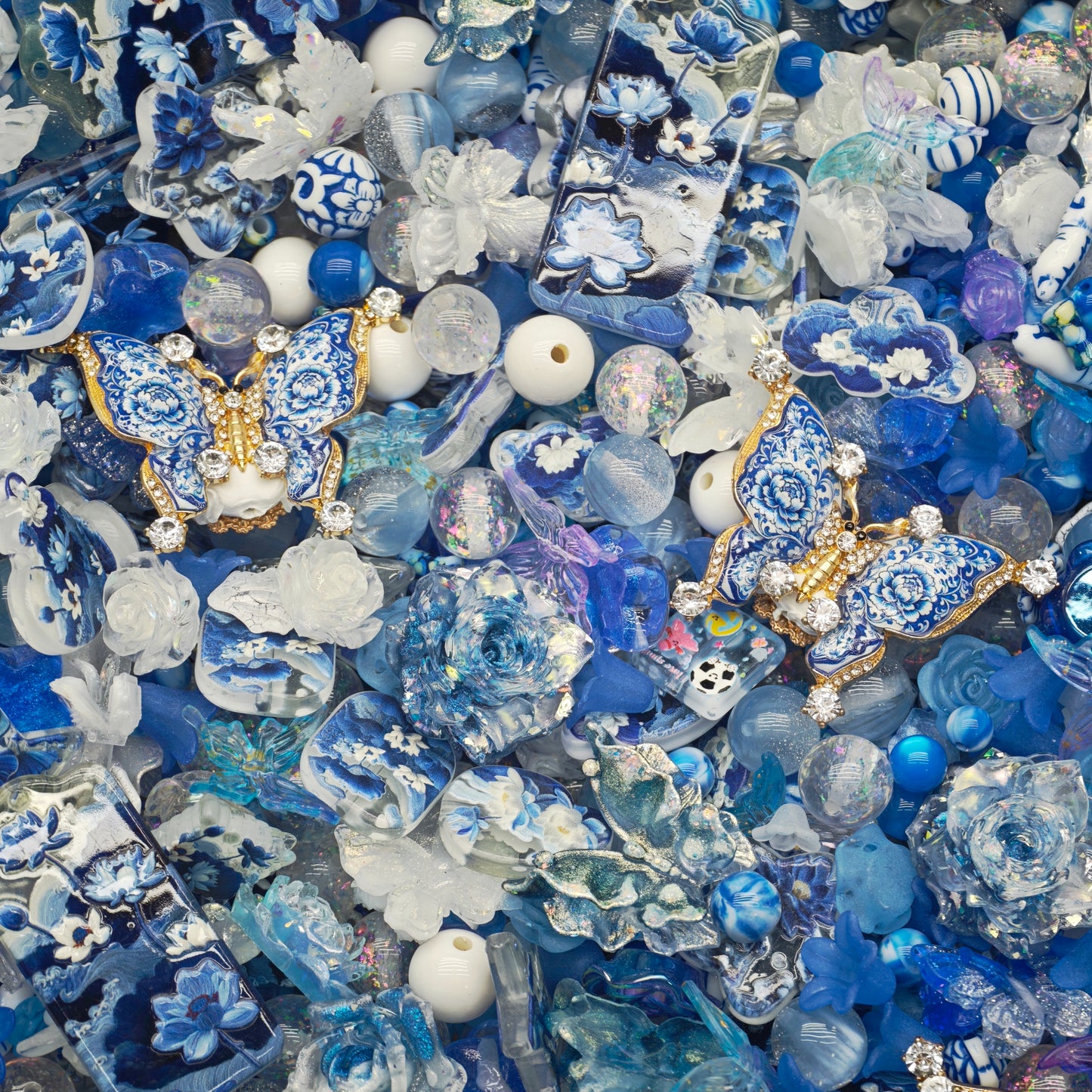 Acrylic Beads -Blue lotus(for beaded pen, keychains, phone chains)