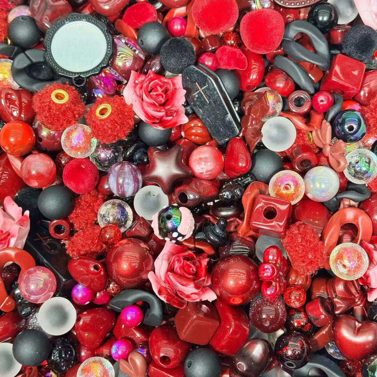 Acrylic beads-Black Red  (for beadable pens, keychains, phone chains)