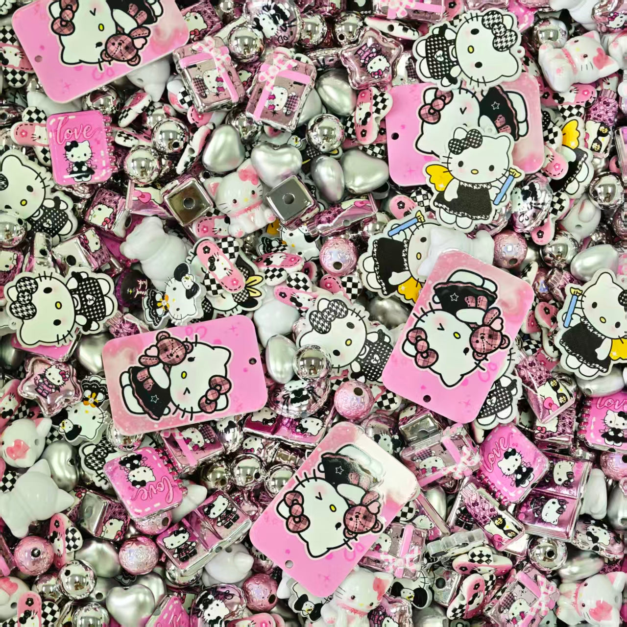 Acrylic Beads - Pink silver kitty (for beaded pen, keychains, phone chains)