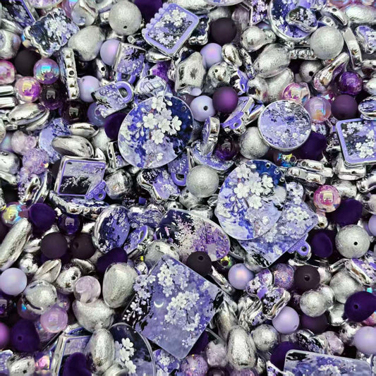 Acrylic Beads -Purple blooming flowers (for beadable pens, keychains, phone chains)