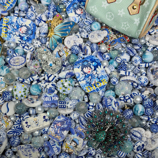 Acrylic beads-Blue & White Ceramic Style Accessory Collection (for beadable pens, keychains, phone chains)