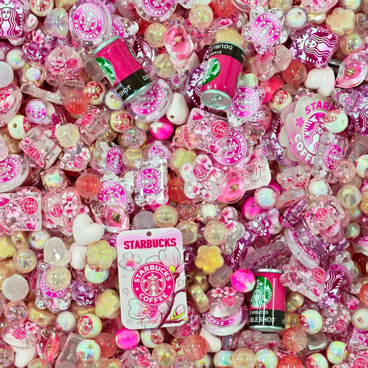 Acrylic Beads -Sakura Starbucks (for beaded pen, keychains, phone chains)