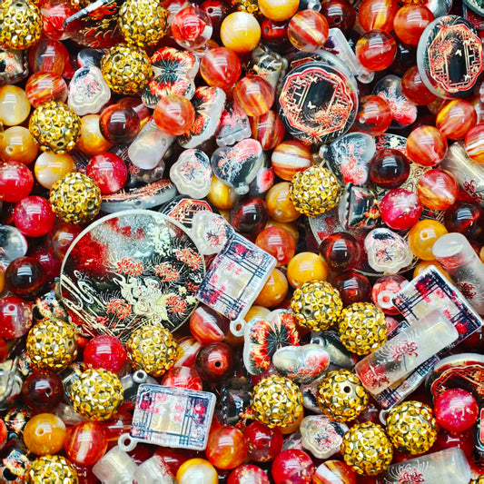 Acrylic Beads - Red black Iris（for beaded pen, keychains, phone chains)