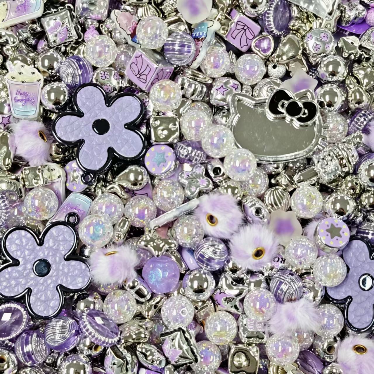 Acrylic Beads - purple sliver mix (for beaded pen, keychains, phone chains)