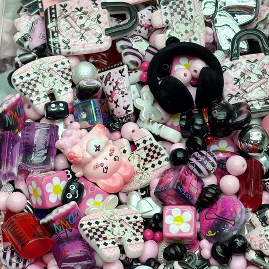 Acrylic beads-black pink (for beadable pens, keychains, phone chains)