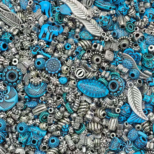 Acrylic beads- blue silver (for beadable pens, keychains, phone chains)