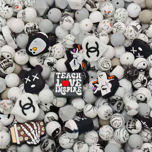 Silicon beads- White mix (for beadable pens, keychains, phone chains)