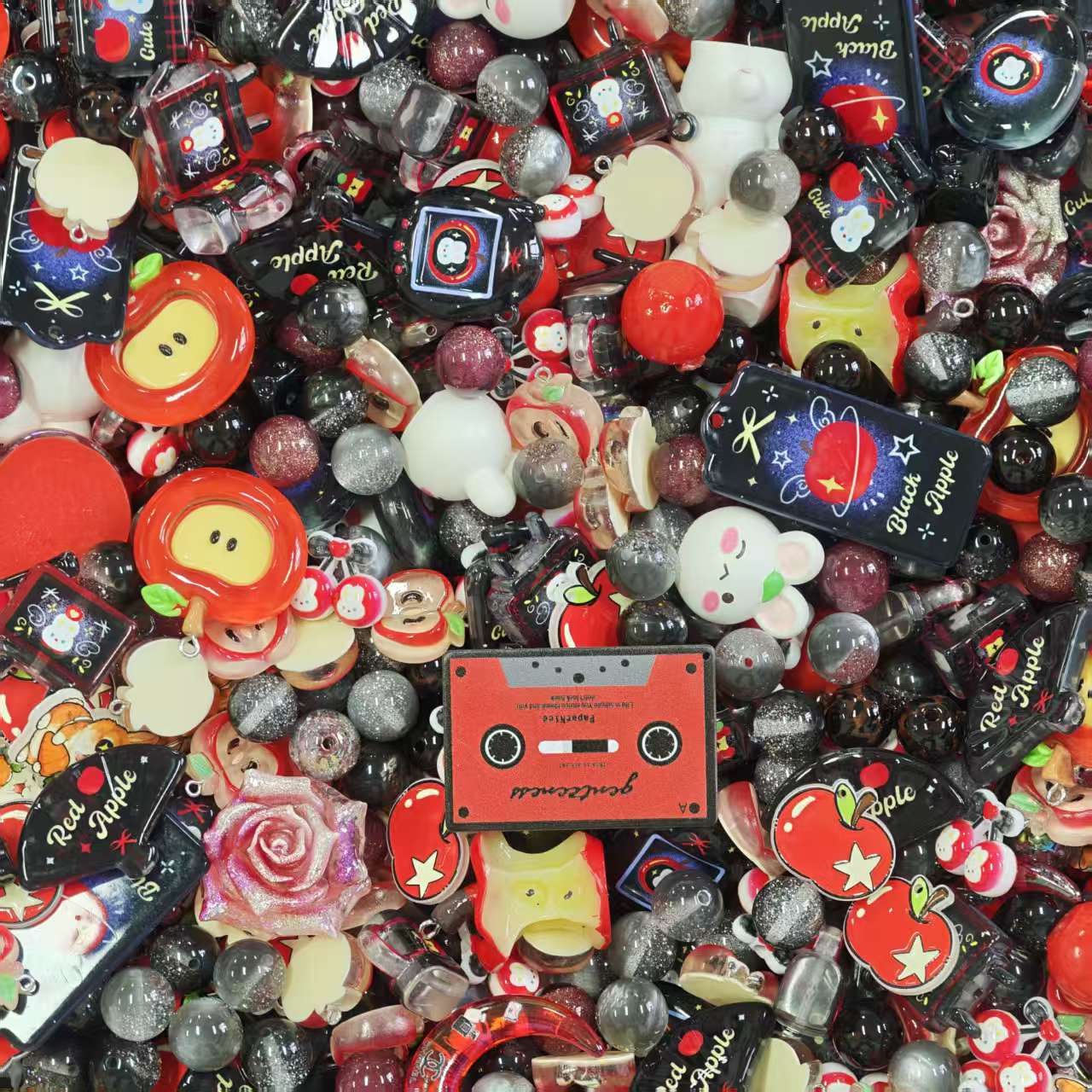 (BOGO)Acrylic beads- Apple bunny (for beadable pens, keychains, phone chains)