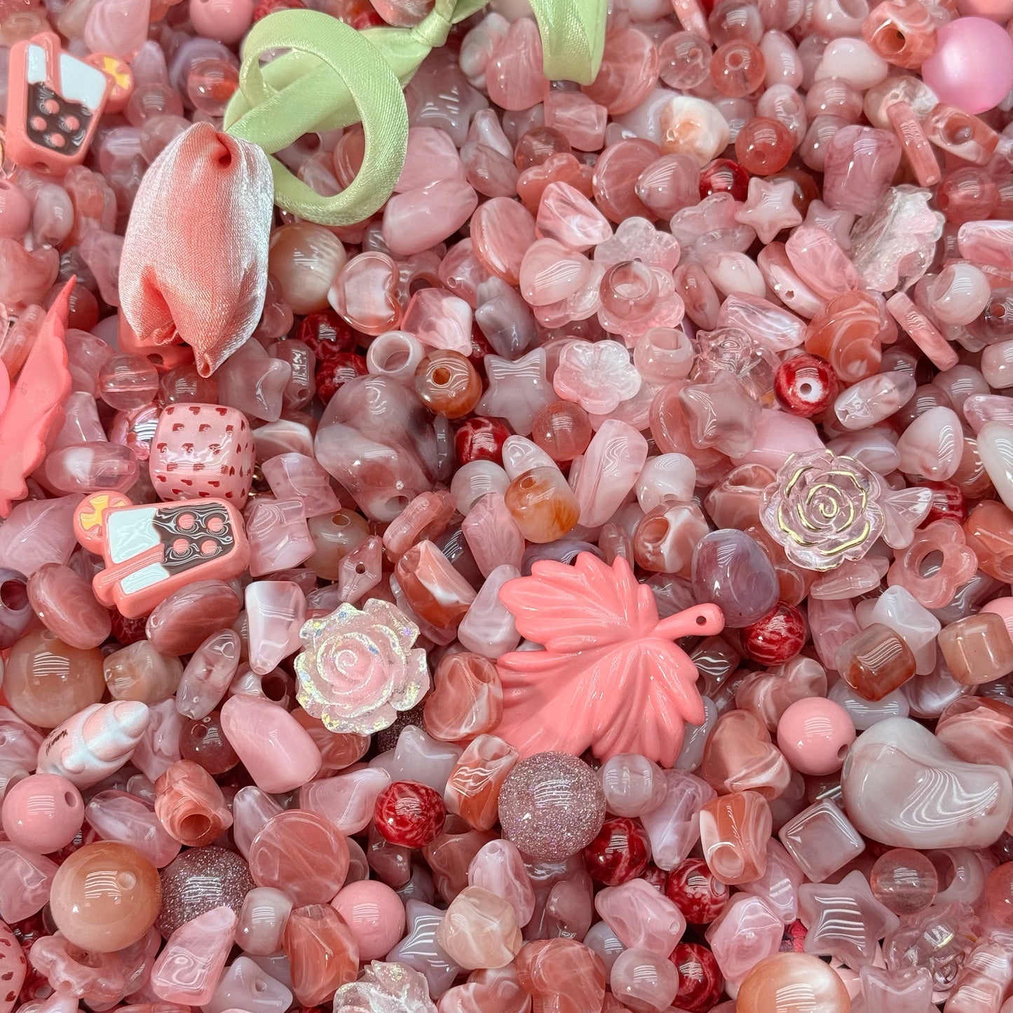 Acrylic beads-Pink Rose(for beadable pens, keychains, phone chains)