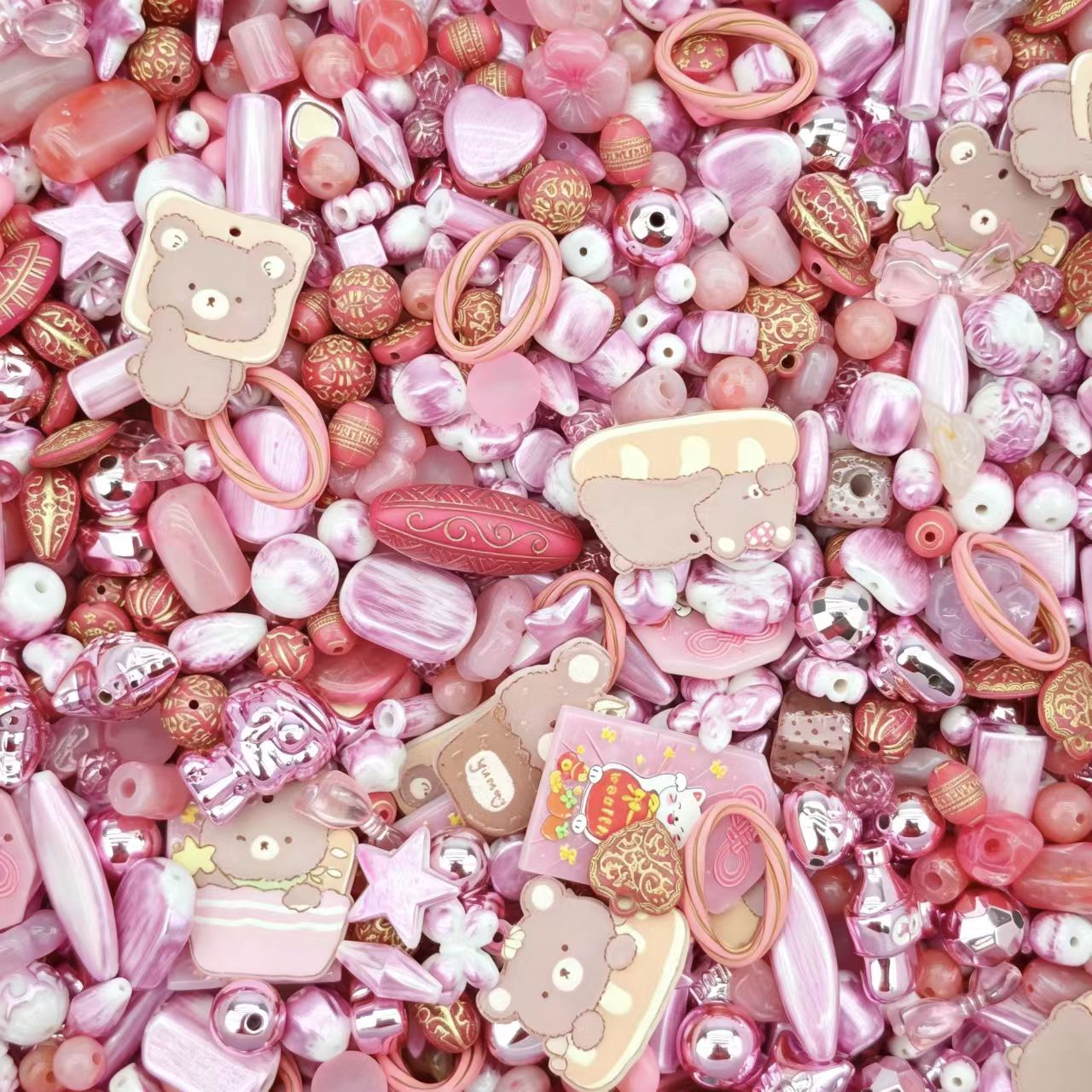(BOGO)Acrylic beads- Pink bear (for beadable pens, keychains, phone chains)