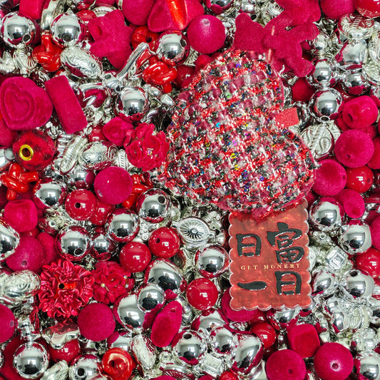 Acrylic beads- red silver (for beadable pens, keychains, phone chains)