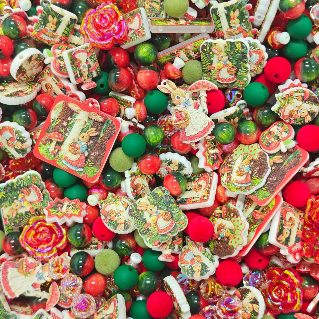 Acrylic Beads -Rabbit mushroom (for beaded pen, keychains, phone chains)