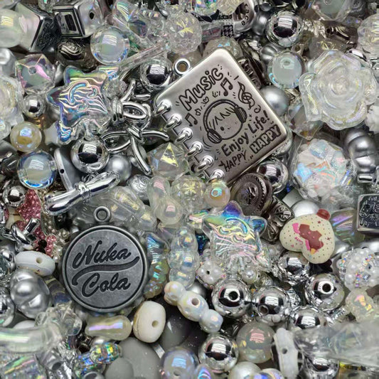 Acrylic beads-Shimmering Cute Silver-White Mix for beadable pens, keychains, phone chains