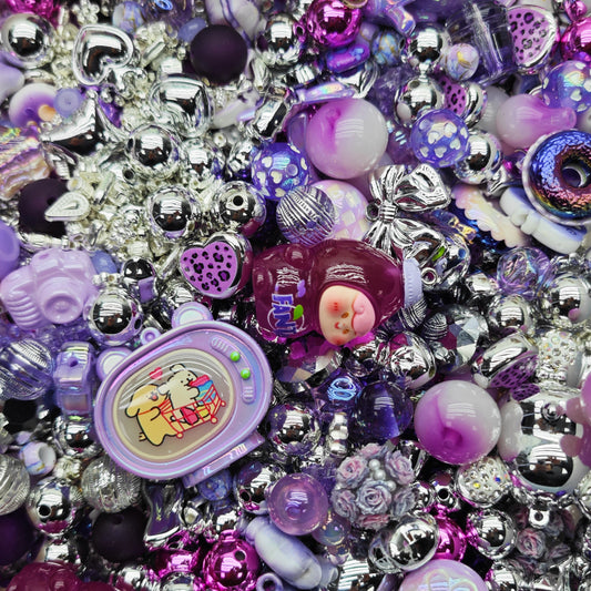Acrylic beads-Purple silver (for beadable pens, keychains, phone chains)