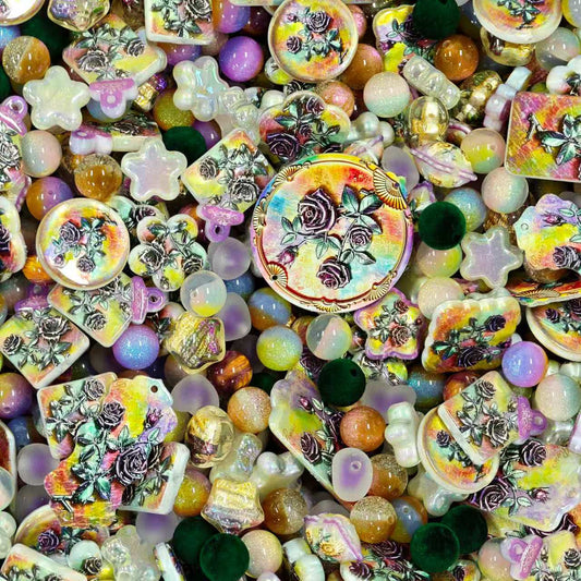 Acrylic beads - Purple roses (for beadable pens, keychains, phone chains)