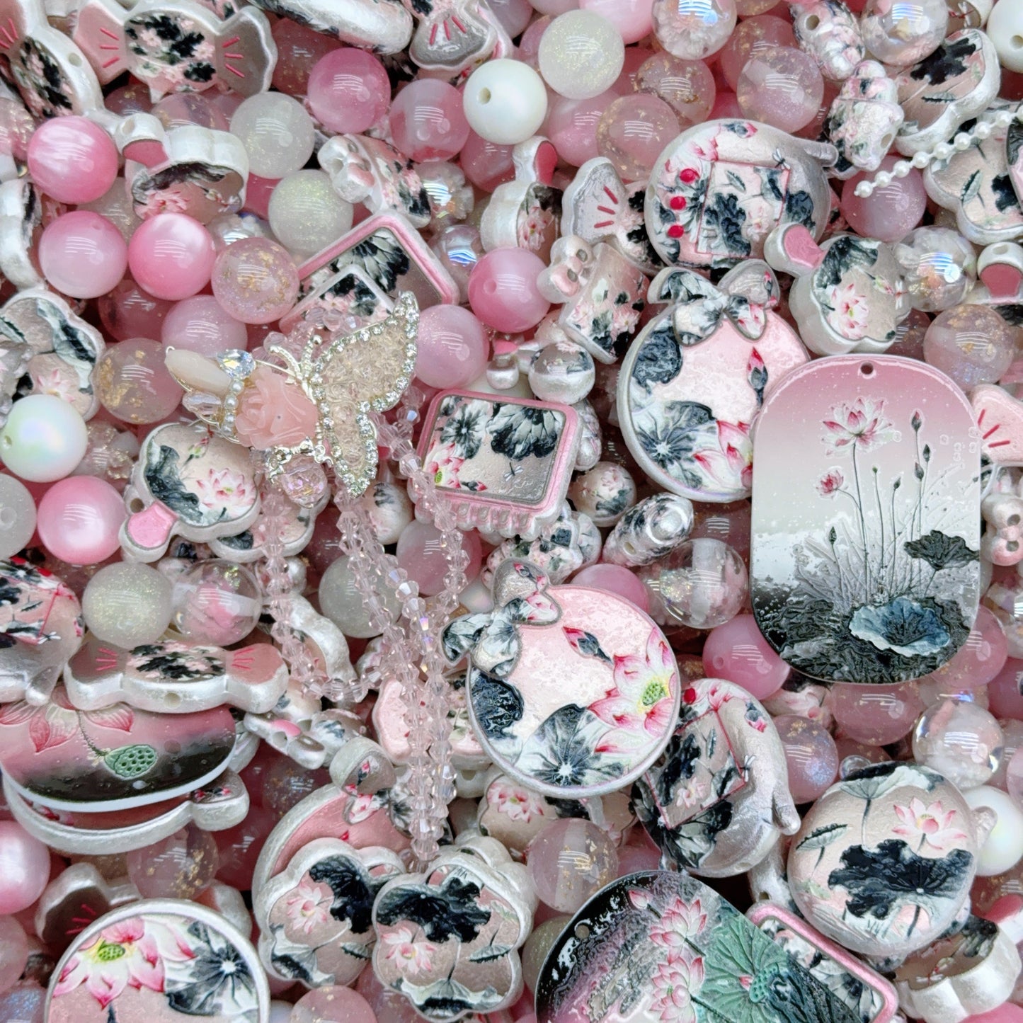 Acrylic Beads - Pink Chinese style (for beaded pen, keychains, phone chains)