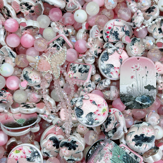 Acrylic Beads - Pink Chinese style (for beaded pen, keychains, phone chains)