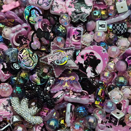 Acrylic beads- black pink sailor moon (glowing design beads )(for beadable pens, keychains, phone chains)